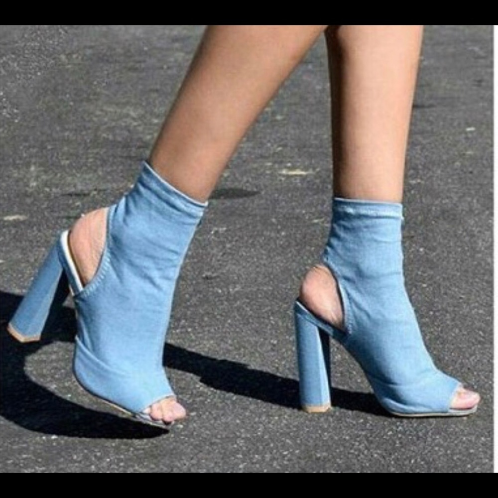 Denim booties